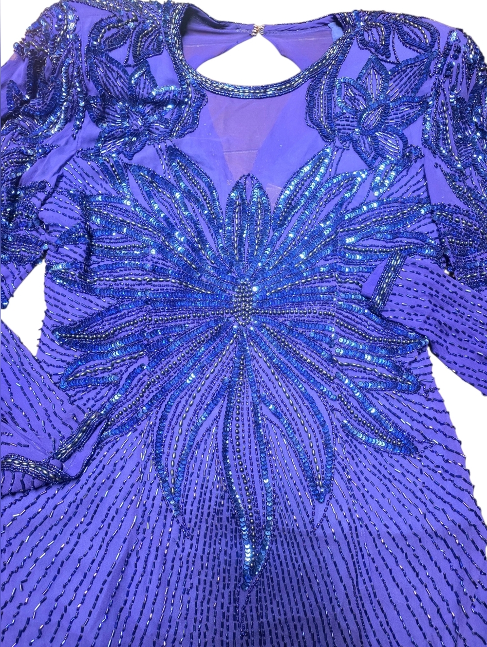 Vintage Destinee Royal Blue Long-Sleeve Beaded Cocktail Dress Size 12 - Picture 5 of 5